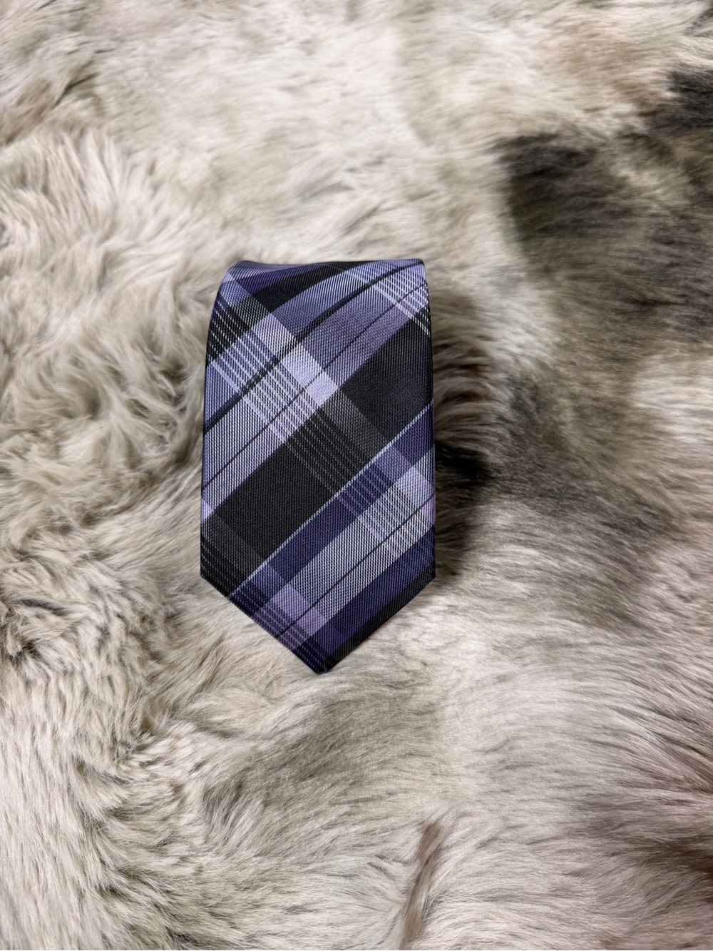 Stafford Essentials Men’s Black and Purple Plaid Necktie